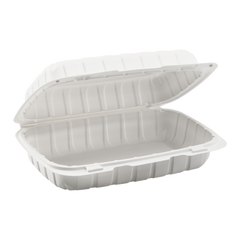 Wholesale 9" x 6" Mineral Filled PP Hinged Container, 1 compartment White - 250 ct