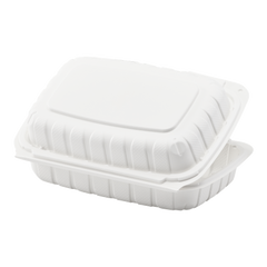 Wholesale 9" x 6" Mineral Filled PP Hinged Container, 1 compartment White - 250 ct