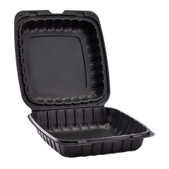 Wholesale 9" x 9" Mineral Filled PP Hinged Container 1 compartment Black - 120 ct