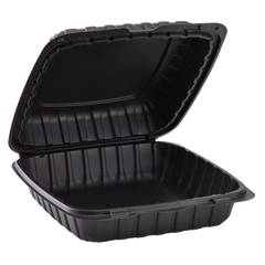 Wholesale 9" x 9" Mineral Filled PP Hinged Container 1 compartment Black - 120 ct