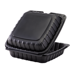 Wholesale 9" x 9" Mineral Filled PP Hinged Container 1 compartment Black - 120 ct