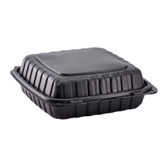 Wholesale 9" x 9" Mineral Filled PP Hinged Container 1 compartment Black - 120 ct
