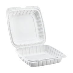Wholesale 9" x 9" Mineral Filled PP Hinged Container, 1 compartment White - 120 ct