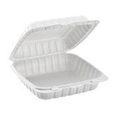 Wholesale 9" x 9" Mineral Filled PP Hinged Container, 1 compartment White - 120 ct