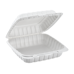 Wholesale 9" x 9" Mineral Filled PP Hinged Container, 1 compartment White - 120 ct