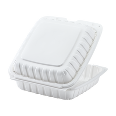 Wholesale 9" x 9" Mineral Filled PP Hinged Container, 1 compartment White - 120 ct