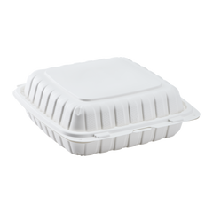 Wholesale 9" x 9" Mineral Filled PP Hinged Container, 1 compartment White - 120 ct