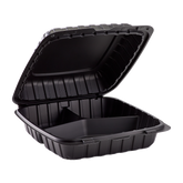 Wholesale 9" x 9" Mineral Filled PP Hinged Container, 3 compartment Black - 120 ct