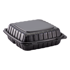 Wholesale 9" x 9" Mineral Filled PP Hinged Container, 3 compartment Black - 120 ct
