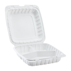 Wholesale 9" x 9" Mineral Filled PP Hinged Container, 3 compartment White - 120 ct