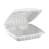 Wholesale 9" x 9" Mineral Filled PP Hinged Container, 3 compartment White - 120 ct