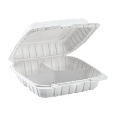 Wholesale 9" x 9" Mineral Filled PP Hinged Container, 3 compartment White - 120 ct
