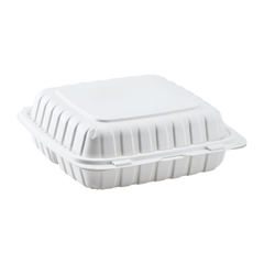 Wholesale 9" x 9" Mineral Filled PP Hinged Container, 3 compartment White - 120 ct