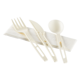Wholesale CPLA Compostable Cutlery Kits Knife, Fork, Tea Spoon, 2-ply Napkin Heavy-Weight White - 250 sets