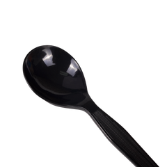 Wholesale PS Plastic Medium-Heavy Weight Soup Spoons Bulk Box Black - 1,000 ct