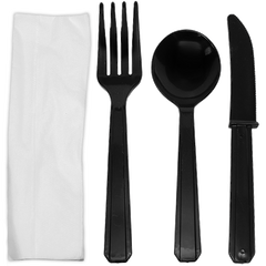 Wholesale PS Plastic Heavy Weight Cutlery Kits Black - 250 ct