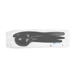 Wholesale PP Plastic Medium-Heavy Weight Cutlery Kits with Salt and Pepper Black - 250 ct