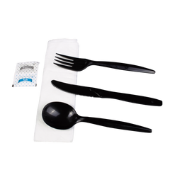 Wholesale PP Plastic Medium-Heavy Weight Cutlery Kits with Salt and Pepper Black - 250 ct