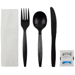 Wholesale PP Plastic Medium-Heavy Weight Cutlery Kits with Salt and Pepper Black - 250 ct