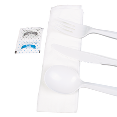 Wholesale PP Plastic Medium-Heavy Weight Cutlery Kits with Salt and Pepper White - 250 ct