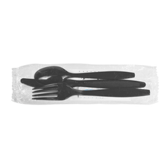 Wholesale PS Plastic Heavy Weight Cutlery Kits with Salt and Pepper Black - 250 ct