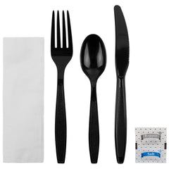 Wholesale PS Plastic Heavy Weight Cutlery Kits with Salt and Pepper Black - 250 ct