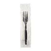 Wholesale PP Plastic Heavy Weight Cutlery Kits Fork, 1-ply Napkin Black - 500 ct