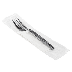 Wholesale PP Plastic Heavy Weight Cutlery Kits Fork, 1-ply Napkin Black - 500 ct