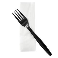 Wholesale PP Plastic Heavy Weight Cutlery Kits Fork, 1-ply Napkin Black - 500 ct