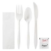 Wholesale PP Plastic Medium Weight Cutlery Kits with Salt and Pepper White - 250 ct