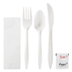 Wholesale PP Plastic Medium Weight Cutlery Kits with Salt and Pepper White - 250 ct