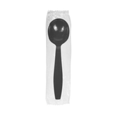 Wholesale PS Plastic Heavy Weight Soup Spoons Black - Wrapped - 1,000 ct