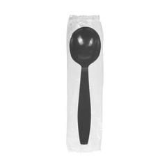 Wholesale PS Plastic Heavy Weight Soup Spoons Black - Wrapped - 1,000 ct