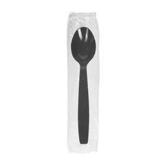 Wholesale PS Plastic Extra Heavy Weight Tea Spoons Black - Wrapped - 1,000 ct