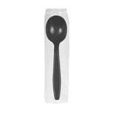 Wholesale PP Plastic Heavy Weight Soup Spoons Black - Wrapped - 1,000 ct