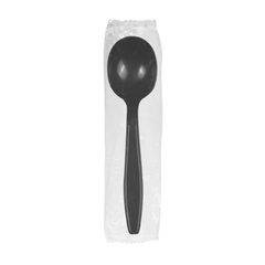 Wholesale PP Plastic Heavy Weight Soup Spoons Black - Wrapped - 1,000 ct