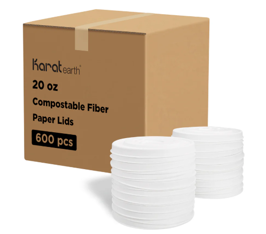 Karat Earth 127mm Compostable Fiber PapeKarat Earth 127mm Compostable Fiber Paper Flat lid for 20 oz Paper Food Container - 600 pcsr Flat lid for 20 oz Paper Food Container - 600 pcs