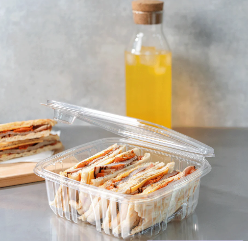 [150 sets] 64 oz PET Tamper Resistant Hinged Deli Containers w/Flat Lid