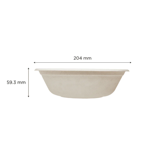 32oz PFAS Free Bagasse Round Bowl, Natural - 500 pcs