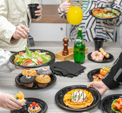 [25 sets] Black Party Dinnerware Set | Plate, Cup, Fork, Knife, Spoon, Napkin