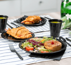 [25 sets] Black Party Dinnerware Set | Plate, Cup, Fork, Knife, Spoon, Napkin