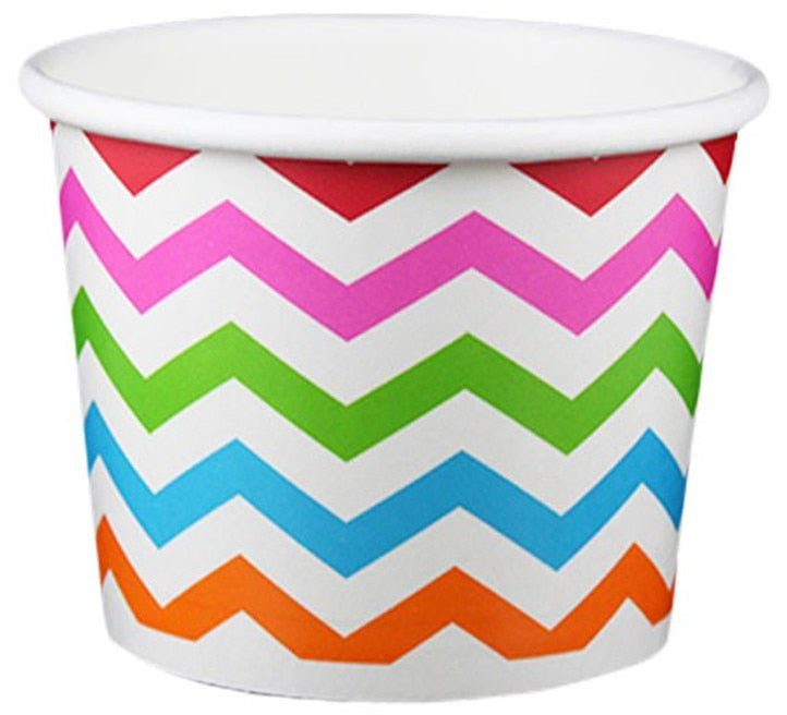 12 oz ZigZag White Multicolor Ice Cream Paper Cups - 1000ct