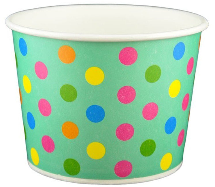 12 oz Aqua Multicolor Polka Dot Ice Cream Paper Cups - 1000ct
