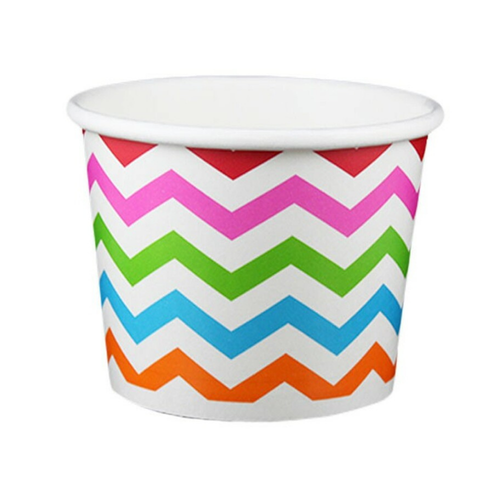 16 oz ZigZag White Multicolor Ice Cream Paper Cups - 1000ct