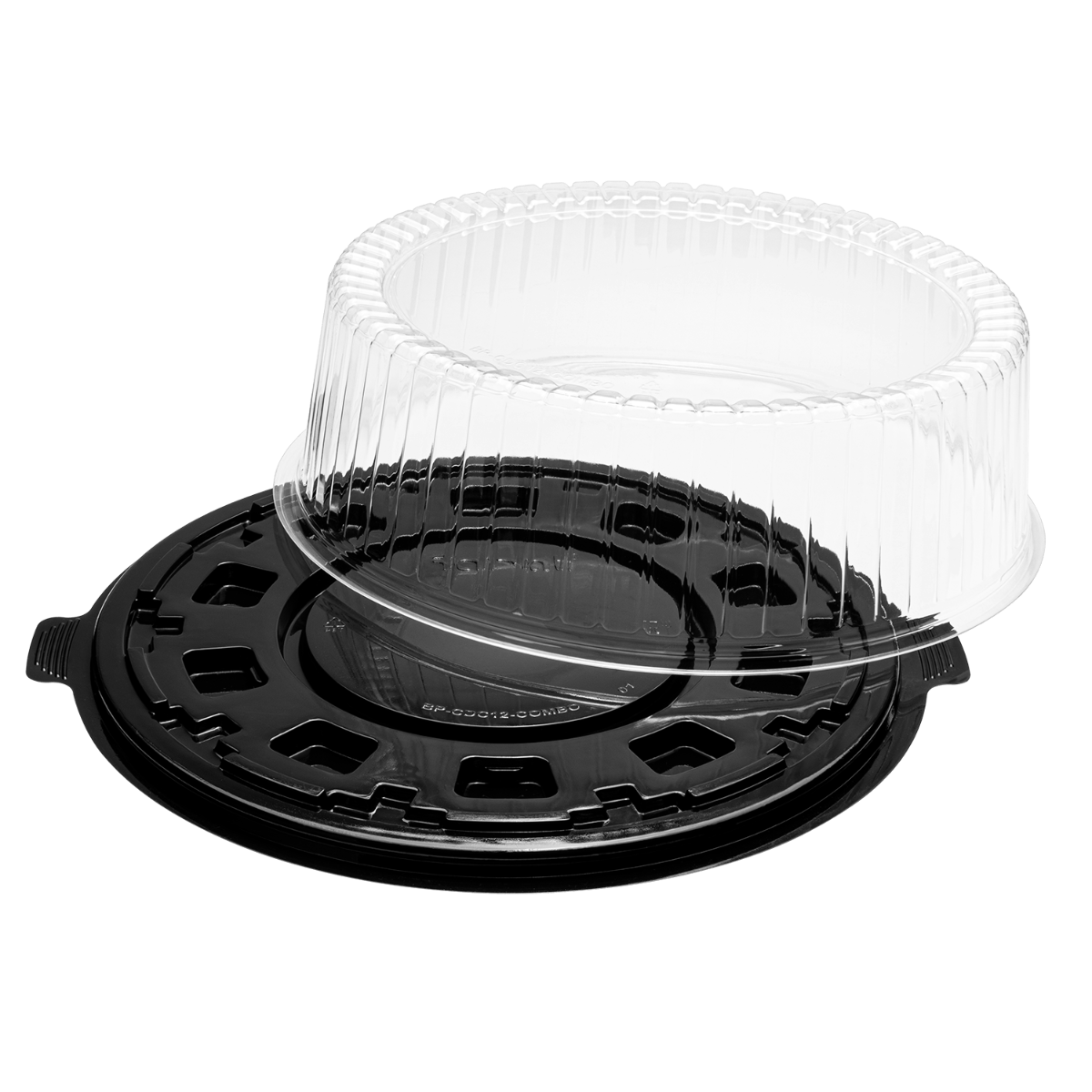 Wholesale 12'' PET Black Single Layer Cake Display Container with PET Clear Dome Lid - 50 Sets