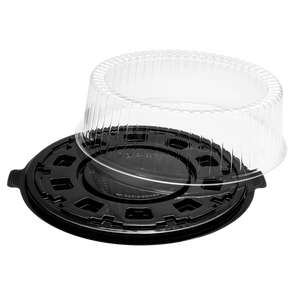 Wholesale 12'' PET Black Single Layer Cake Display Container with PET Clear Dome Lid - 50 Sets