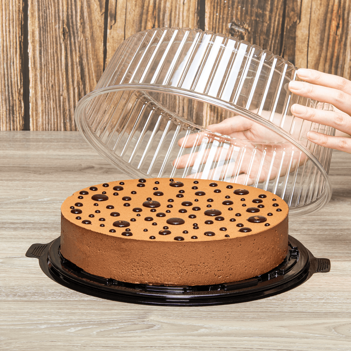 Wholesale 12'' PET Black Single Layer Cake Display Container with PET Clear Dome Lid - 50 Sets