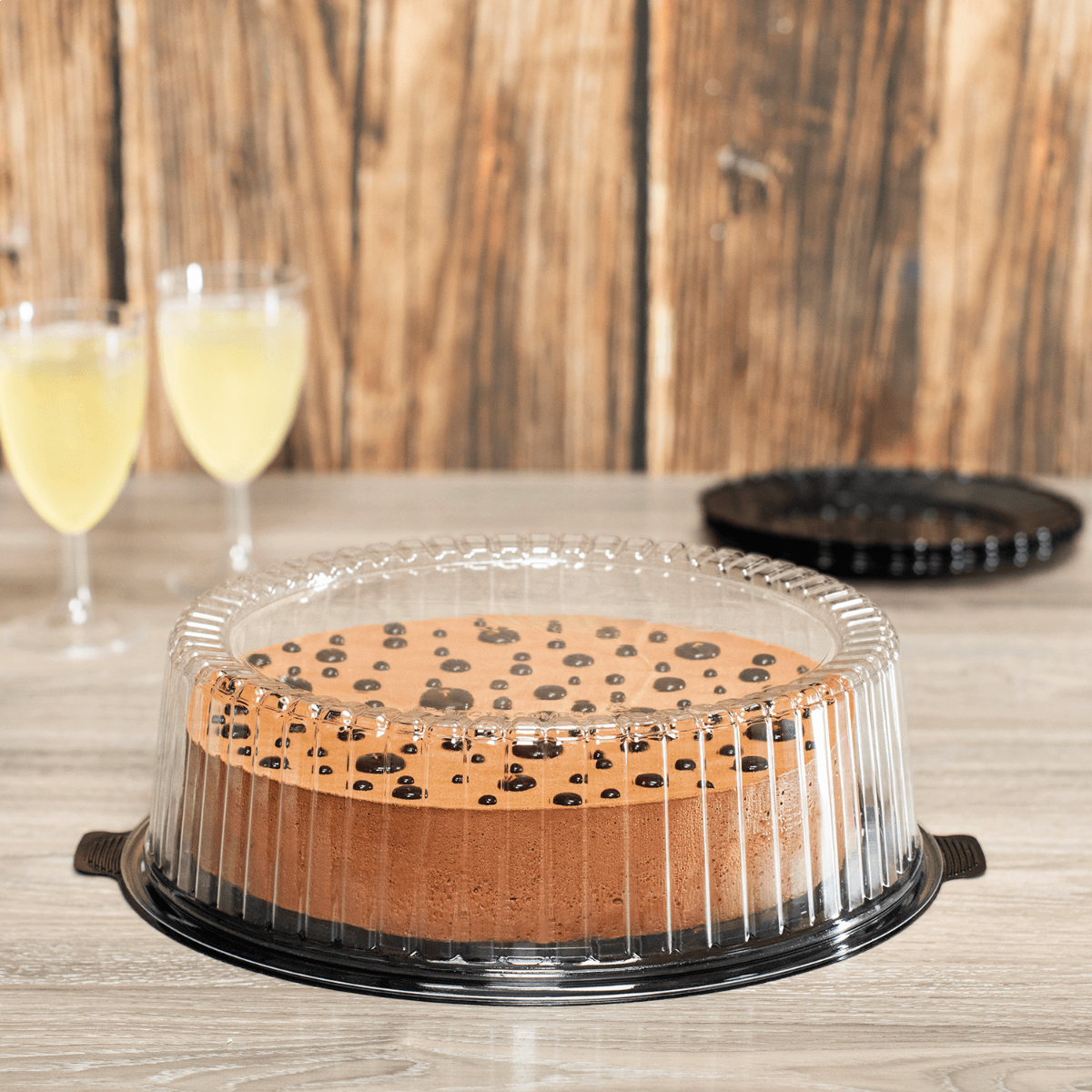 Wholesale 12'' PET Black Single Layer Cake Display Container with PET Clear Dome Lid - 50 Sets