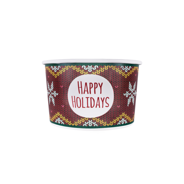 Wholesale 20 oz Holiday Pirnt Ice Cream Paper Cups (127mm) - 600 ct