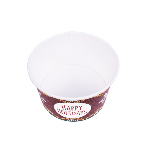 Wholesale 20 oz Holiday Pirnt Ice Cream Paper Cups (127mm) - 600 ct